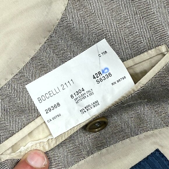 Coppley Wool Silk Blazer Herringbone Sportcoat Beige Bocelli 42R - Picture 8 of 8